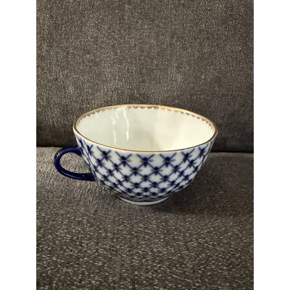 Vtg Lomonosov Cobalt Net Porcelain Teacup St Petersburg LFZ Mark Pristine